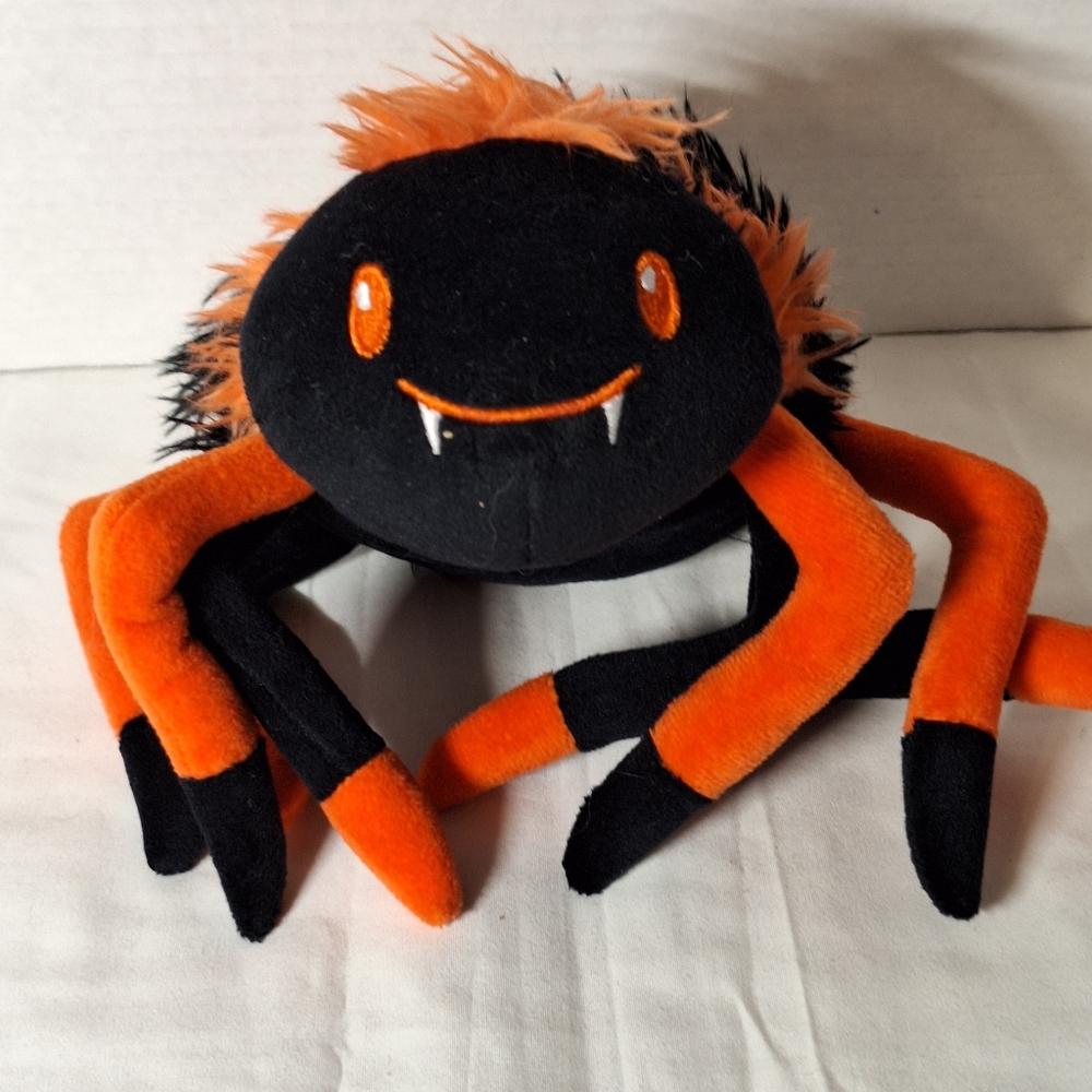 Plushible Fonzie The Black Orange Striped Fuzzy Halloween Spider White Fangs 8"